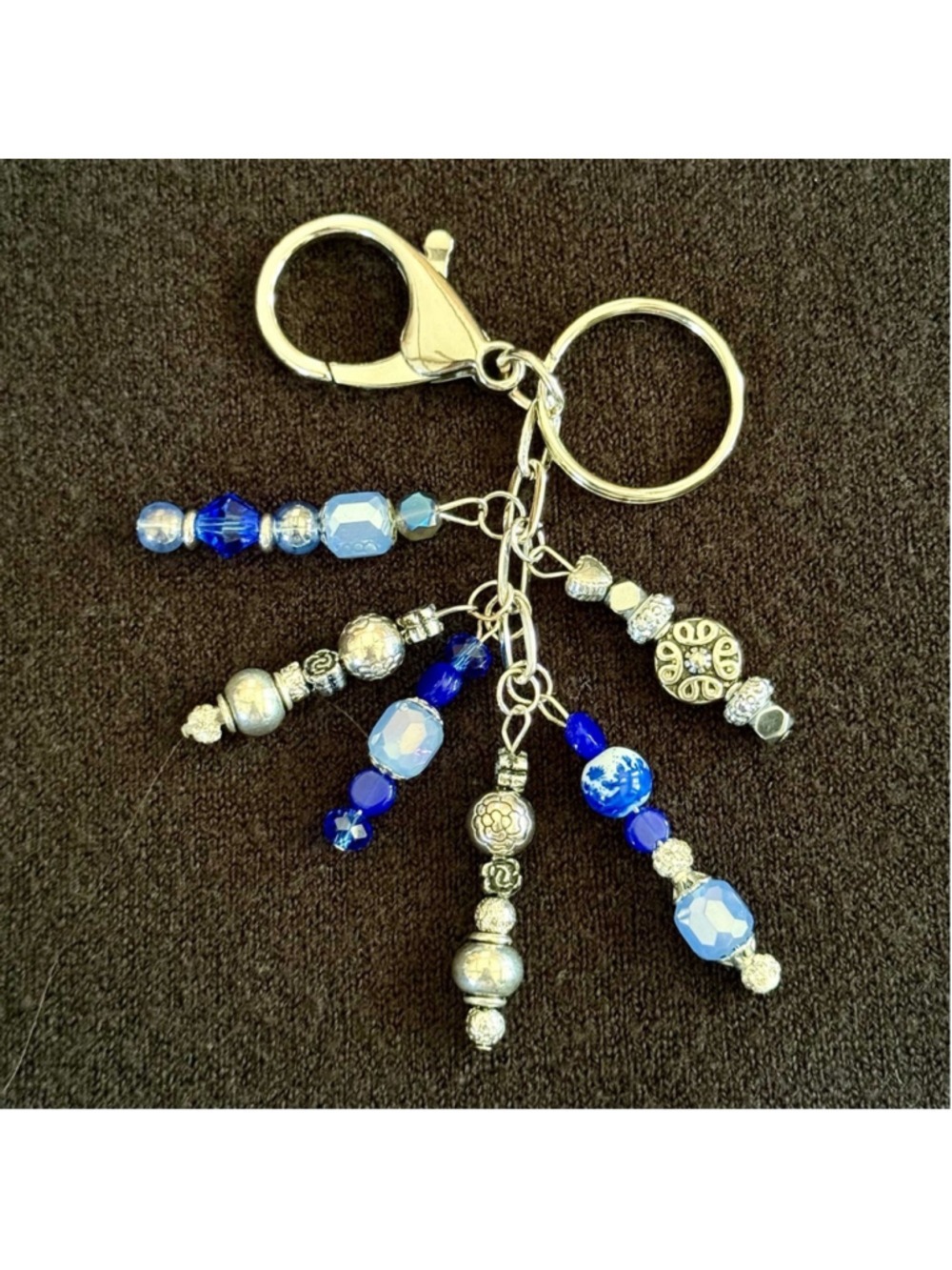 NEW Sky Blue Beaded Crystal Bag Charm Keychain Handmade One of a Kind (#27)